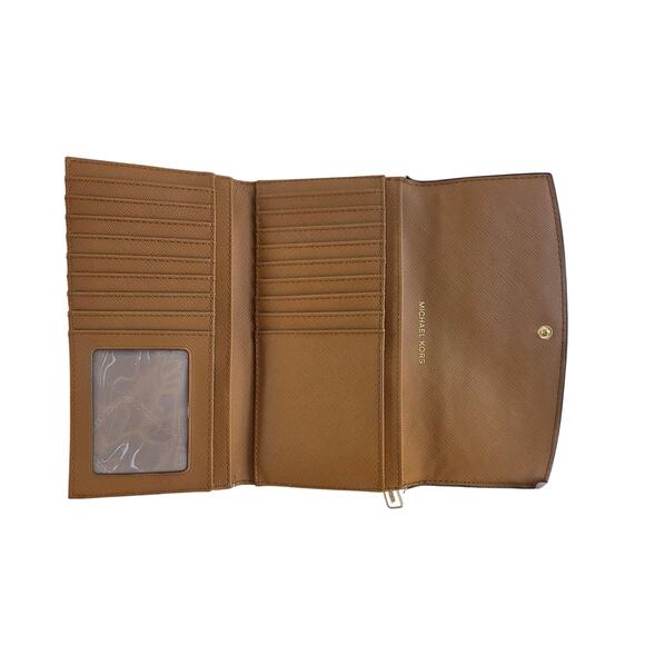 Michael Kors Studded Brown Signature Logo Wallet Gold Hardware Snap Closure - Picture 8 of 9